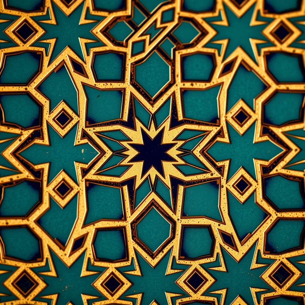 Detail of colourful Islamic geometric tilework