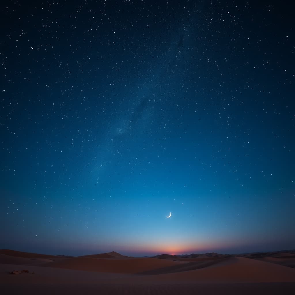 A starry night sky over desert dunes